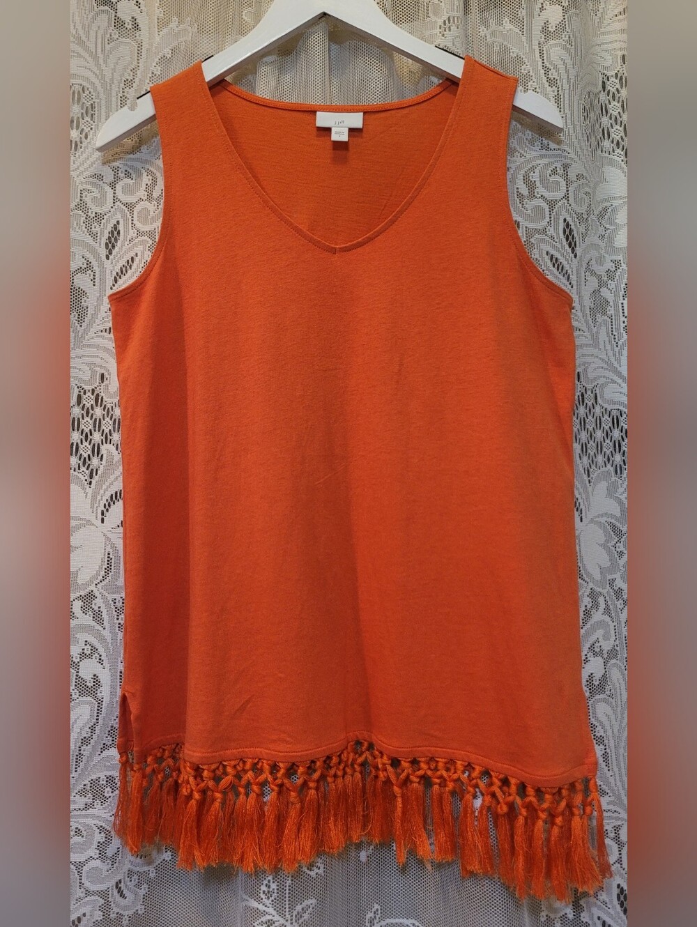J. Jill Orange V-Neck Tank with Fringe Hem